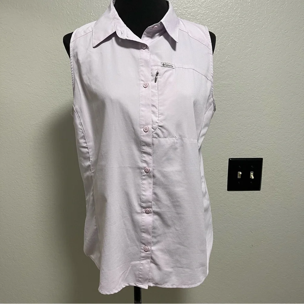 Columbia Omni-Shade Collared Hiking camp outdoor Sleeveless Top Large Purple